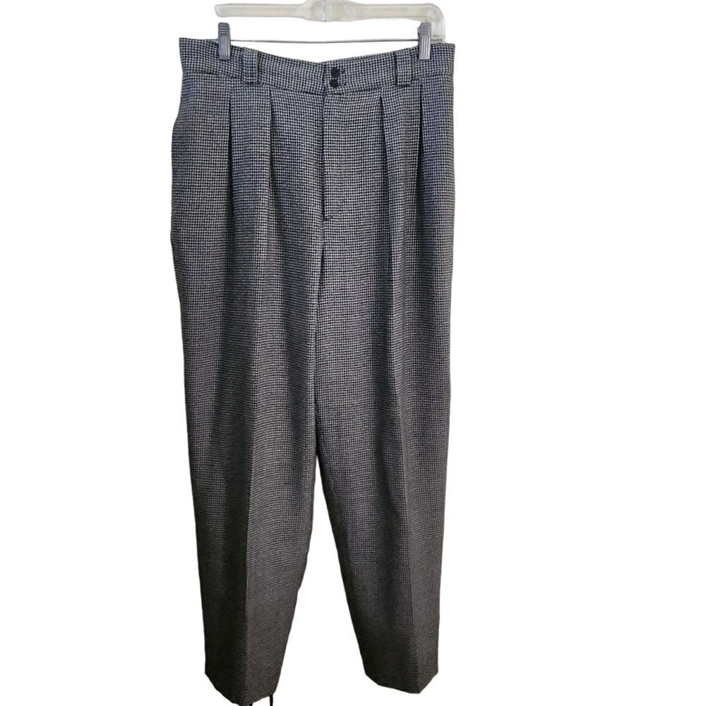 Vintage David N. 100% Wool Hounds Tooth Pleated Dress Pants Size 14
